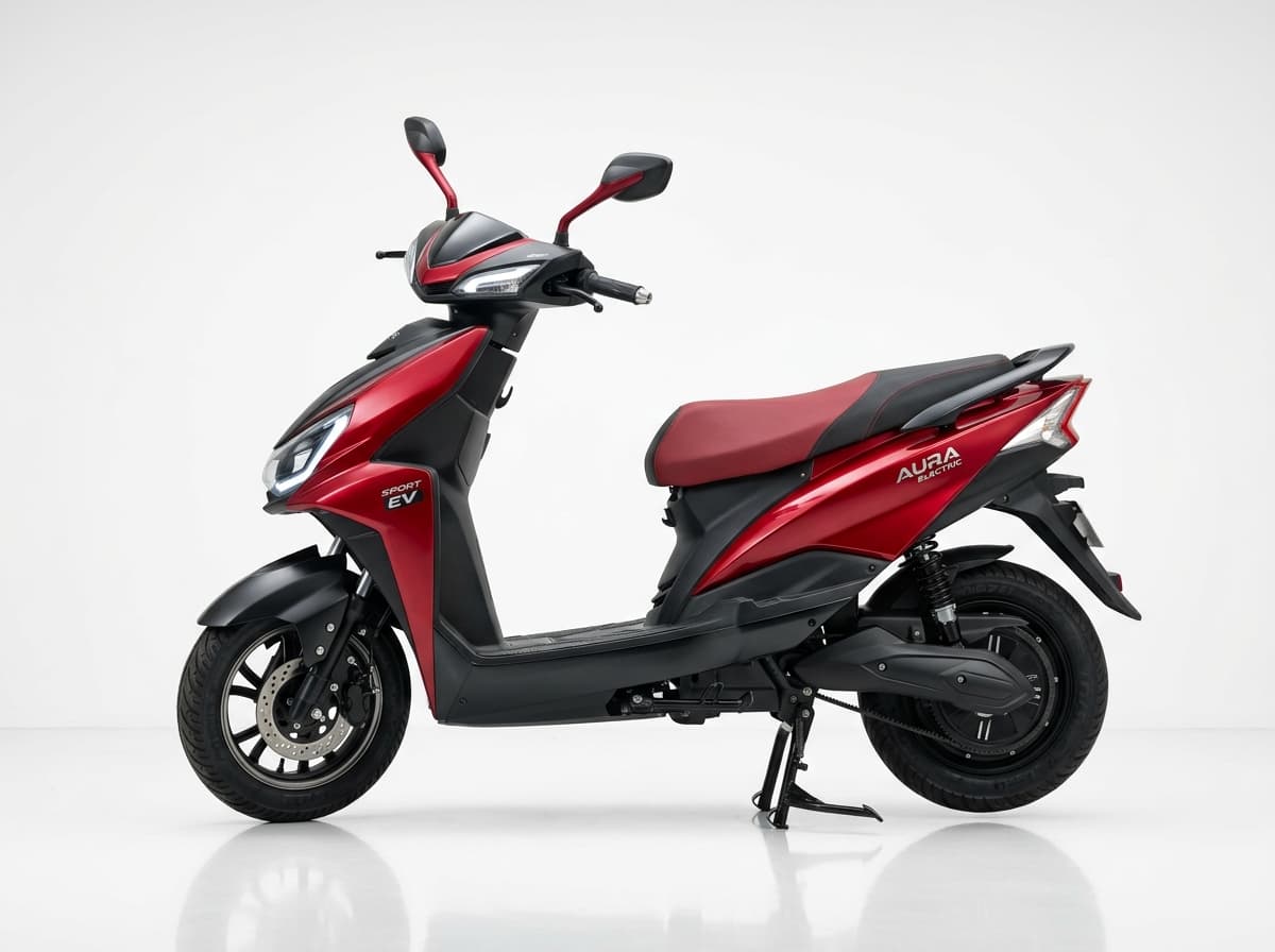 Aura Sport electric rental scooter in Main Pauri, red finish with disc brakes
